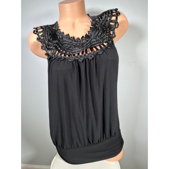 Vintage Y2K Perseption Concept Large Womens Tank Top Black Sleeveless Crochet - Picture 1 of 8